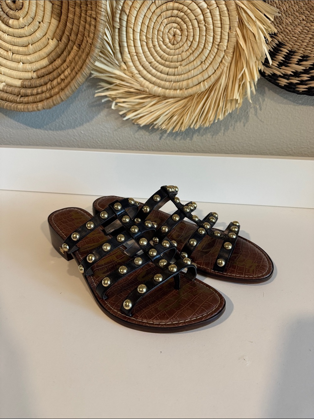 Sam Edelman Black Studded Multi-Strap Slide Sandals